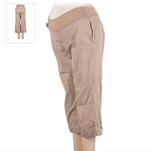 Gap Maternity Khaki Tan Pants Women's Size 10 Cropped Ankle Half Panel Belly EUC